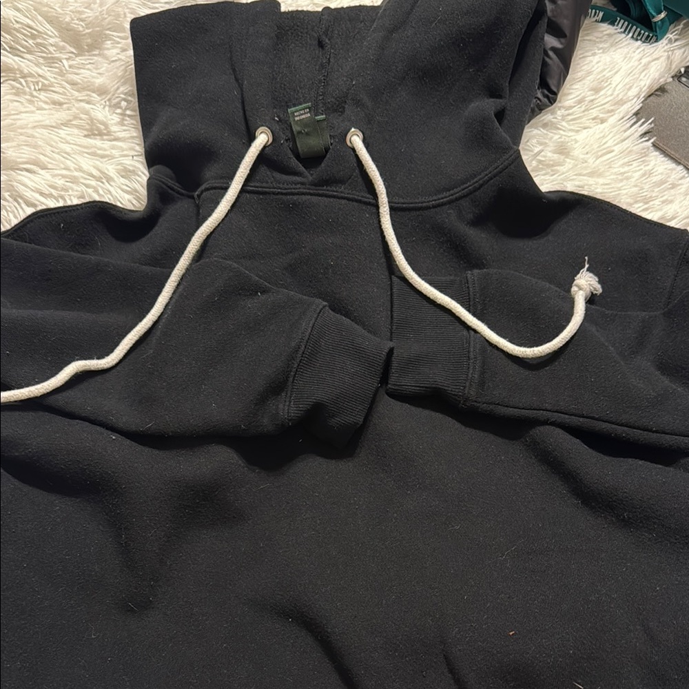 Black Cropped Hoodie with White Drawstrings